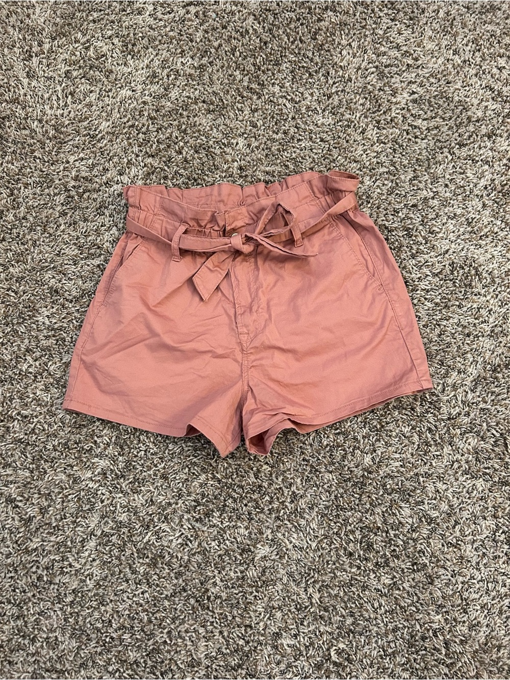 kenzie High-Waist Paperbag Shorts in Dusty Coral